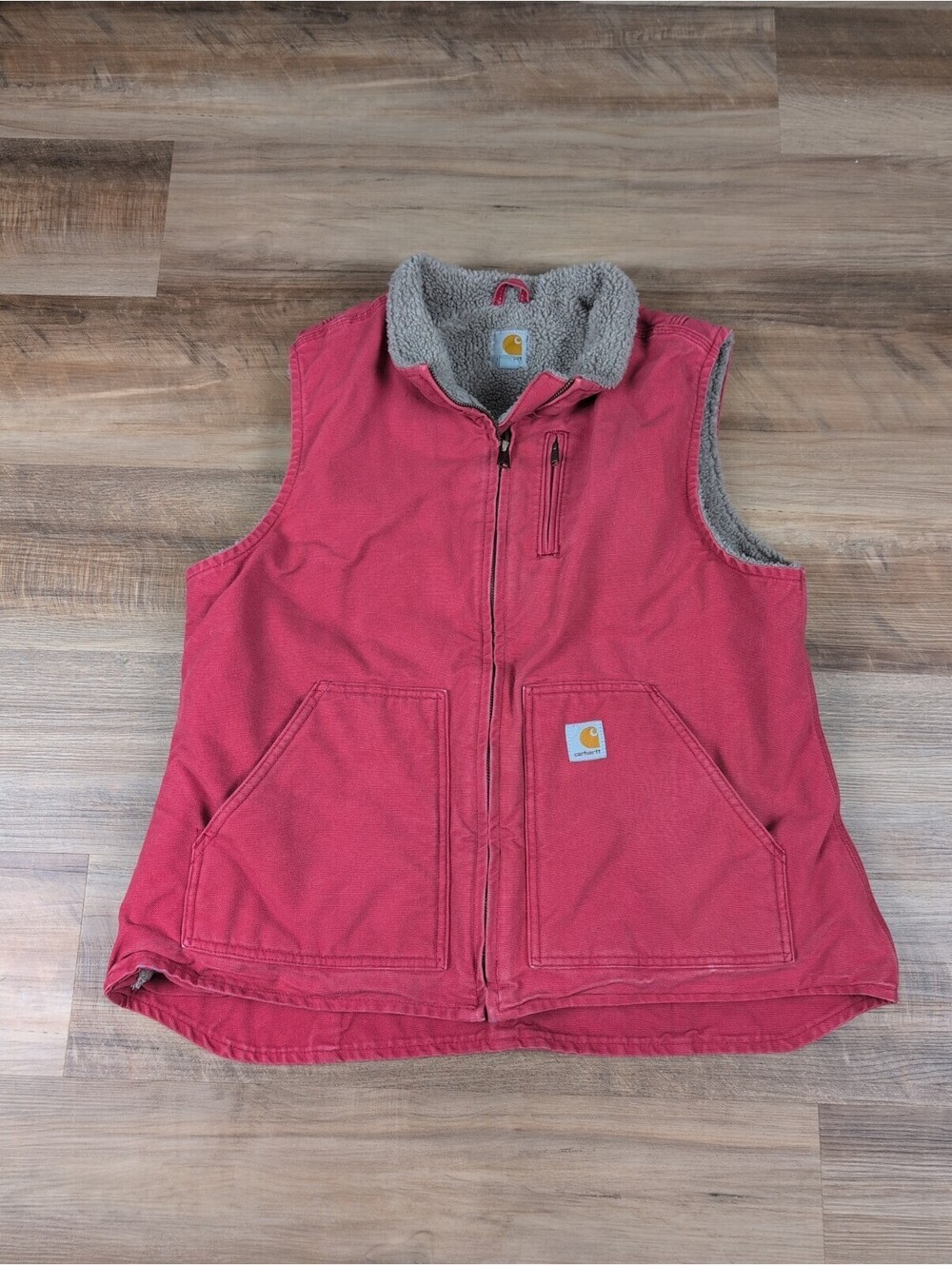 Vintage Carhartt Women’s WV001 624 Sherpa Lined Crabapple Pink Vest Size XL